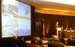 US Navy Director for Operational Energy, Chris Tindal, explains the 77 million gallons of biofuel blend going to sea with the Great Green Fleet