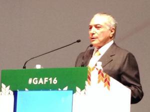 Intermim President of Brazil Michel Temer the addresses Global Agribusiness Forum.