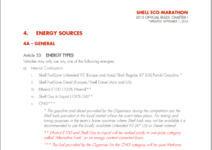Shell Eco-Marathon rule book list of fuels.