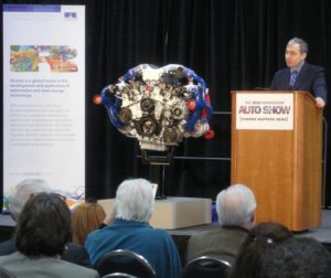 Kent Niederhofer, President of Ricardo, Inc., unveils highly fuel-efficient, low-emissions, flex-fuel engine at DC Auto Show